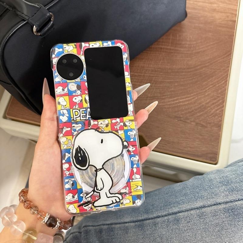 Cute lattice Cartoon Funny Snoopy Folding Magsafe Wireless Charge Phone Case For OPPO Find N2Flip N3Flip 3D Magnetic Holder