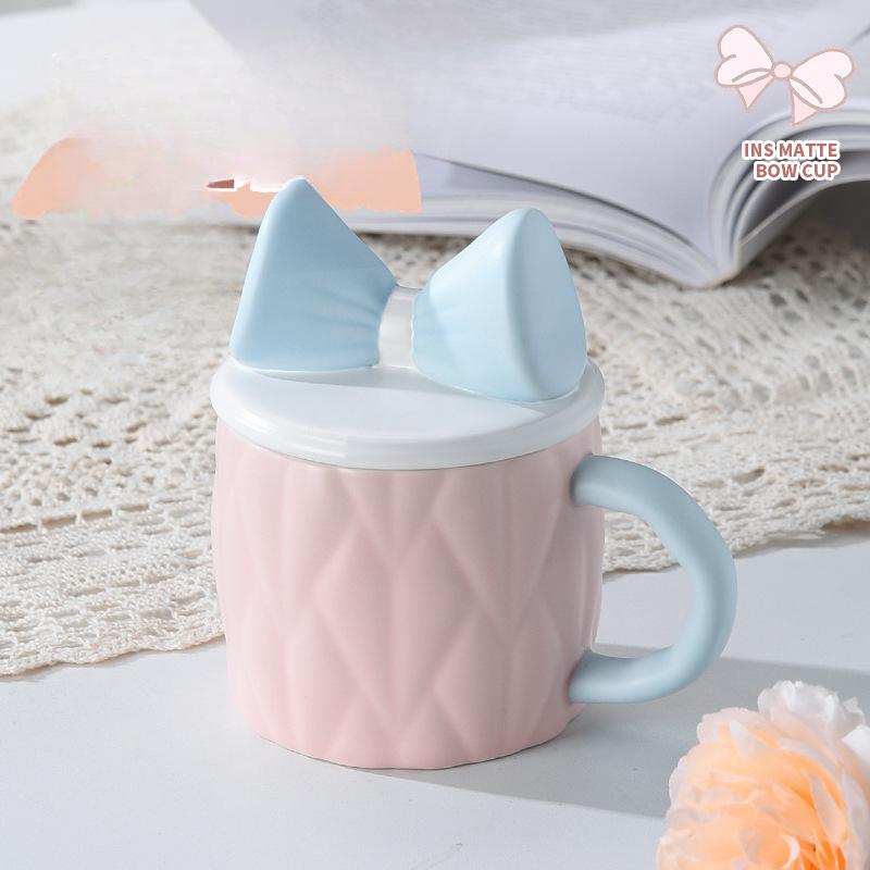 Matte Schleife Tasse Stil Keramiktasse Hochwertige Tasse mit Deckel Wasserbecher Geschenkbox für beste Freundin Tasse
