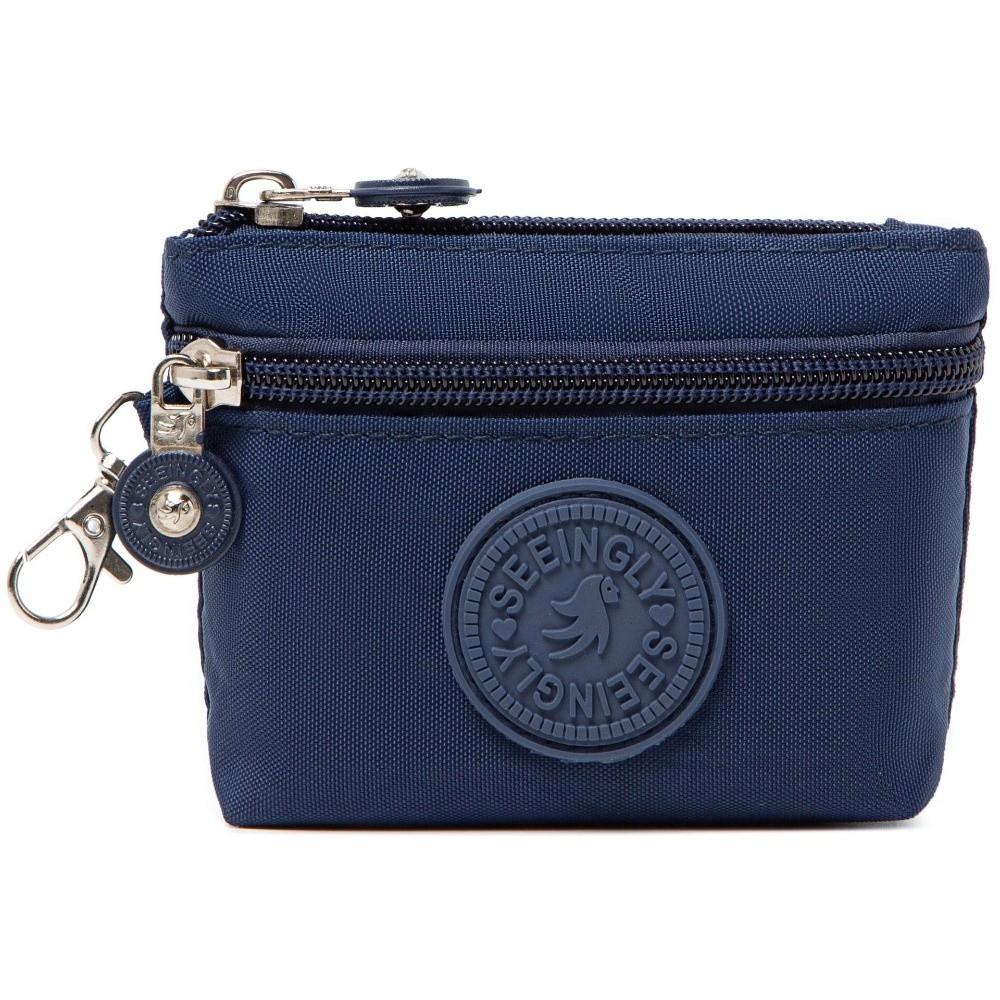 

Портативный однотонный женский кошелек Водонепроницаемый нейлоновый держатель для кредитных карт с брелоком Сумка для мобильного телефона Женский темно-синий