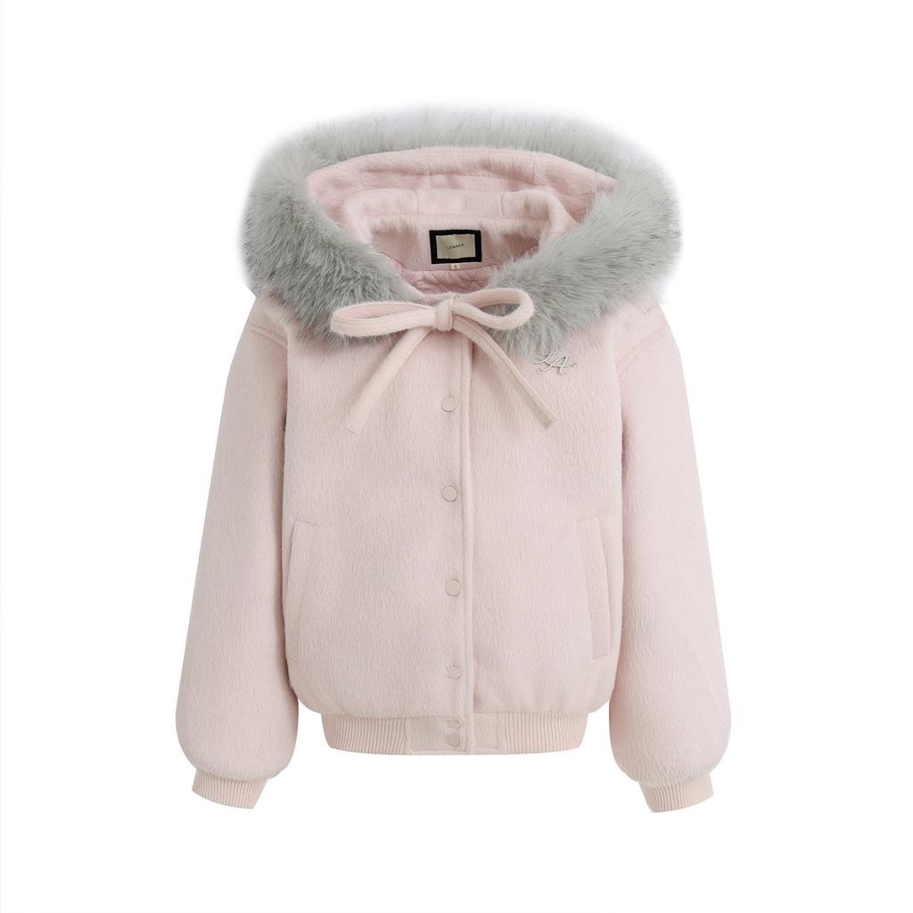 Big fur collar hooded padded jacket women's new winter woolen top small padded warm padded jacket women