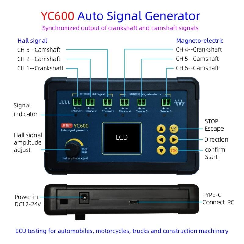 

YC600 Six-channel Automobile Signal Generator ECU Computer Maintenance Tester Crankshaft Camshaft Sensor Simulator 1set