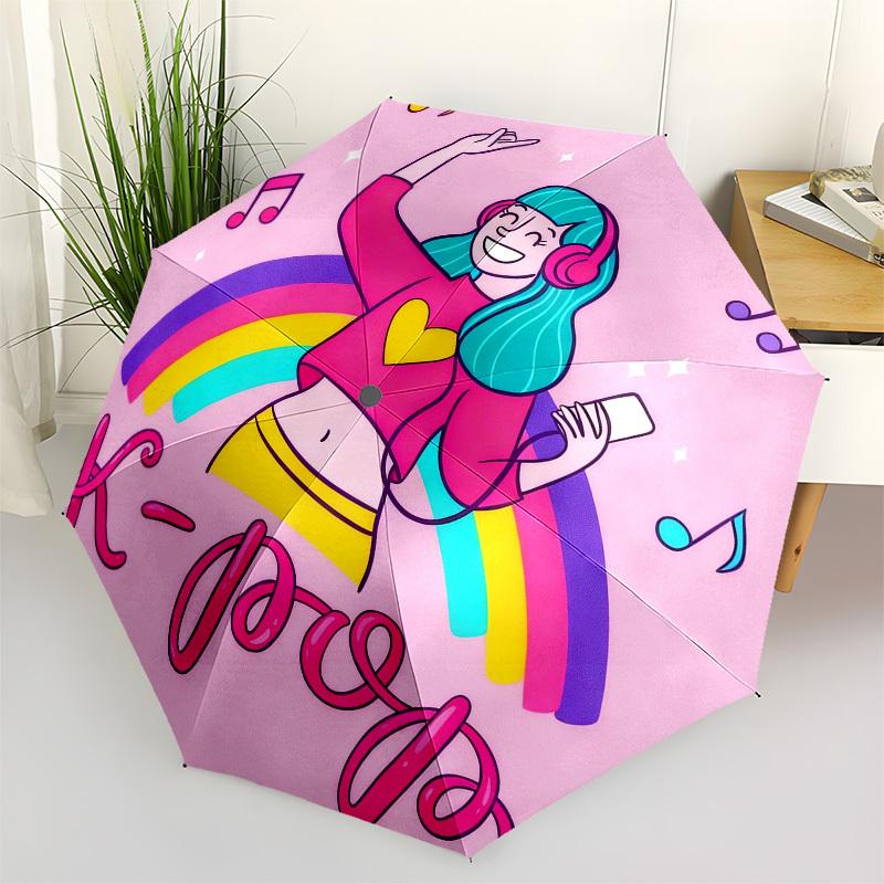 1pc K pop Music Automatic Folding Umbrella, Heavy Duty 8 Rib Iron Frame,  Suitable for Travel, Daily Use, Birthday, Decor Gift m0105112
