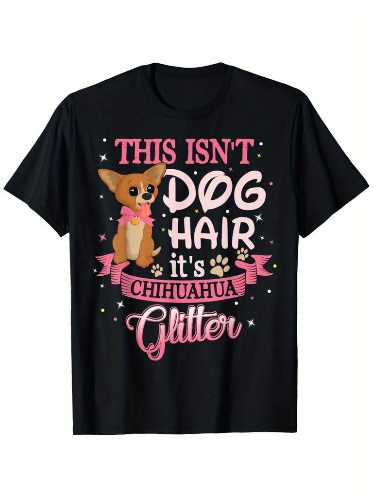 Women's Funny Chihuahua Glitter T-Shirt - Cute Chihuahua Dog Lover Top with Sparkling Pet Tee, Comfo