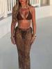 European and American New Sexy Lace-up Swimsuit Three-piece Bikini Suit Beach Vacation Leopard Print Skirt