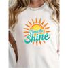 Vibrant Sun Graphic and Time To Shine Print, Lightweight Summer Top, Machine Washable Round Neck Tee for Everyday Casual Wear,