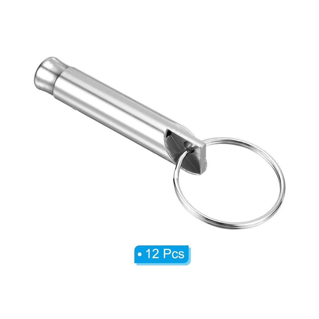 PATIKIL 12pcs Emergency Whistle Safety Whistle with Keychain Loud Aluminum Outdoor Survival Whistle for Camping Hiking Silver
