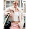 Luxury Fluffy Faux Fur Coat Women Cropped Turn Down Collar Jacket Fashion Thick War Outerwear 2024 Lady New Streetwear Overcoats