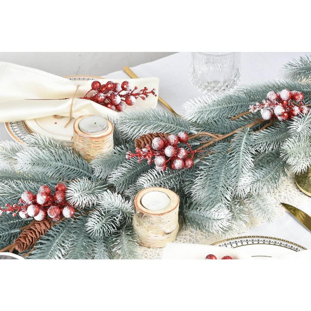 16 Pack Christmas Glitter Berries Stems, 8" Artificial Christmas Picks Snowy Berry Stems for Christmas Tree Ornaments, DIY Xmas Wreath, Crafts,Holiday