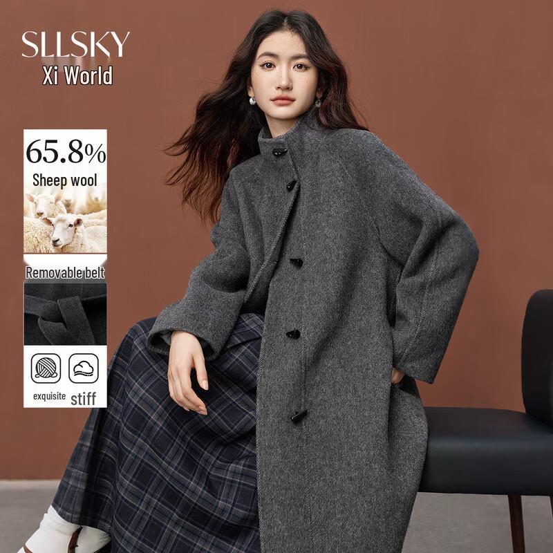 Sllsky Wool Blend Duffle Coat with Detachable Belt 39