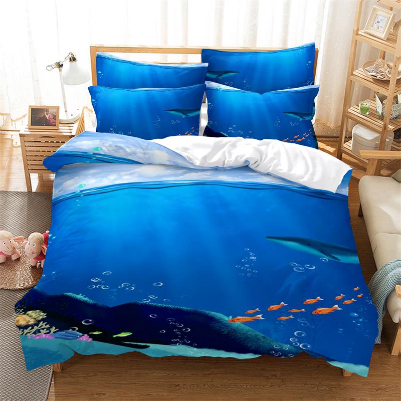 

3D White Swans Sharks Snowflakes Bedding Set Single Double Duvet Cover Bedlinen Home Textile Decor EU single(135x200cm)