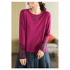 Pure Cotton Ethnic Style Embroidered Long-sleeved T-shirt for Women Autumn New Round Neck Pullover Bottoming Shirt