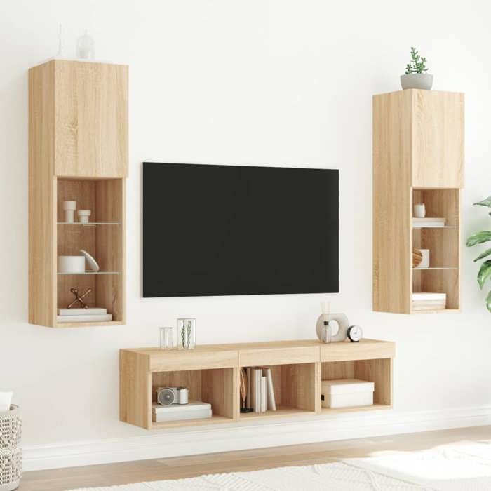 VidaXL Unités Murales TV avec LED 5 pcs, Armoires de Télévision Suspendues, Meubles Télé de Salon, Moderne, Chêne Sonoma 3216606