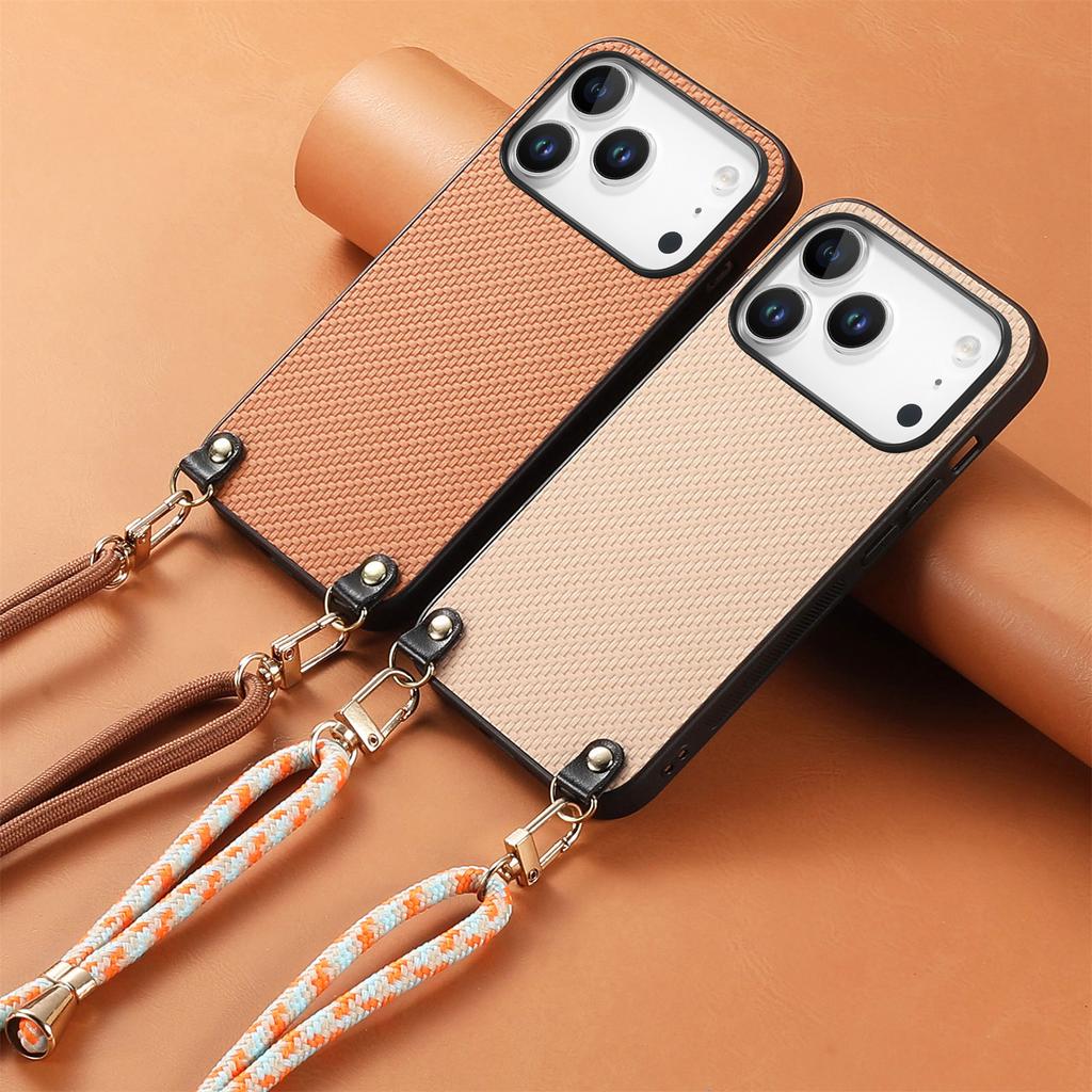 Crossbody Wallet Case mit Fasermuster für iPhone 17 Pro Max 16 Plus 15 14 13 12 16E Lange Lanyard Tasche Schultergurt Rückabdeckung
