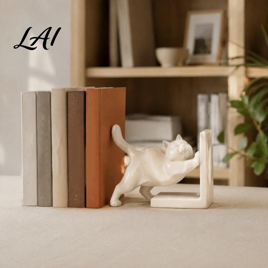 Sturdy Non Slip Book Supports for Kids 3D Printed Cat Bookend Bookshelves Decorative Ends Office Desk Home Library & Study Room Modern Minimalist