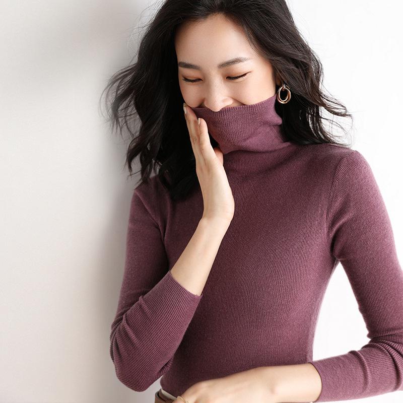 Women's Slim Fit High Neck Wool Sweater - Lightweight, Sheer Base Layer for Spring and Autumn