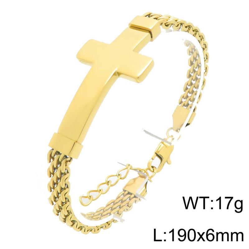 Personalized Stainless Steel Strap Bracelet Street Style Mesh Chain with Extended Chain Cross Bracelet Retro Men's Bracelet