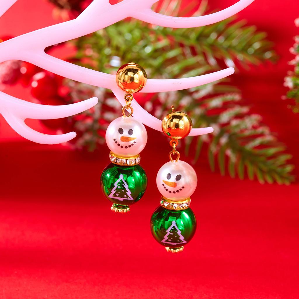 Winter Holiday Pearls Snowman Earrings Elegant Duals Color Fashion Jewelry For Party Costume Accessories