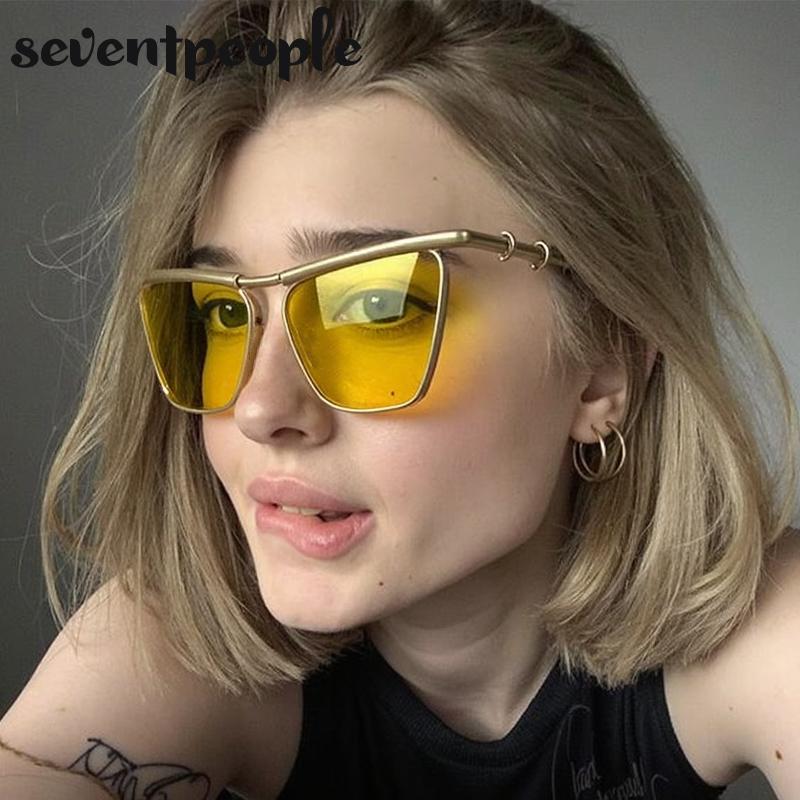 Classic Cat Eye Punk Sunglasses Women  Luxury Brand Trendy Metal Square Shield Sun Glasses Vintage Outdoor Shades For Ladies