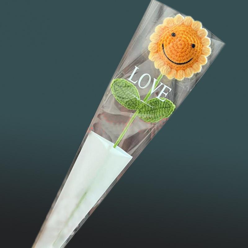 Hand-Knitted Smiley Sunflower Rose Yarn Bouquet - Teacher s Day Gift