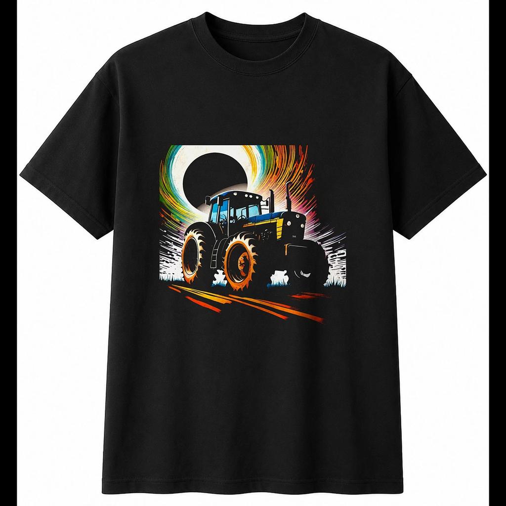 Tractor Psychedelic Retro Mens T-Shirt Black 100% Cotton Classic Printed