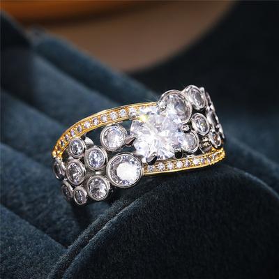 New Gorgeous Women Wedding Rings Two Tone Design Luxury Lady Engagement Ceremony Party Rings Brilliant Cubic Zirconia Jewelry