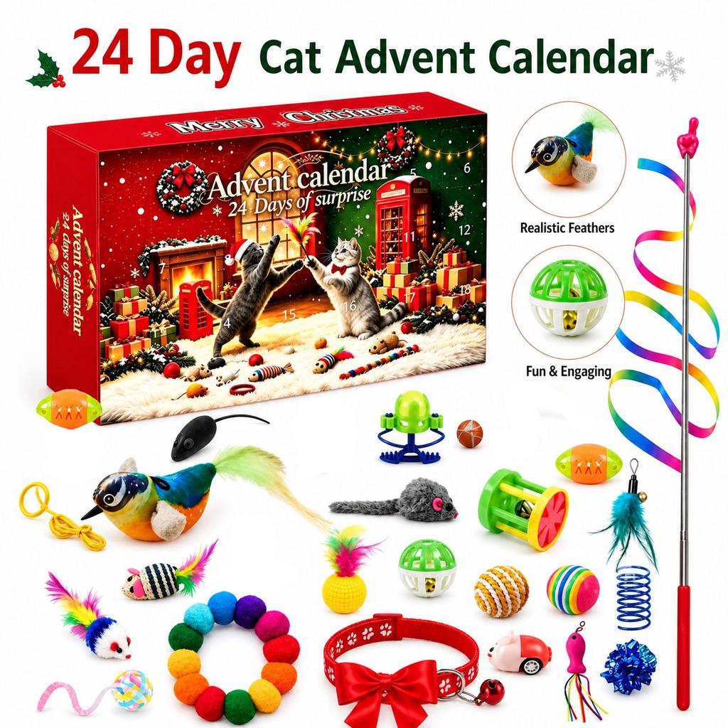 Christmas Countdown Calendar Blind-Box 24pc3d Pet Toy Blind-Box CatWand Bell Ball Mouse Plush Self-Amusing Pet Toy Set Christmas Gift