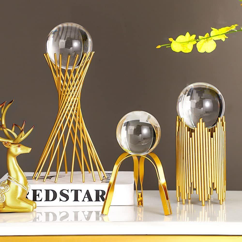 Clear Crystal Ball With Gold Art Decor Stand Light Luxury Sphere For Photography Ornaments Bookcase Wedding And Party
