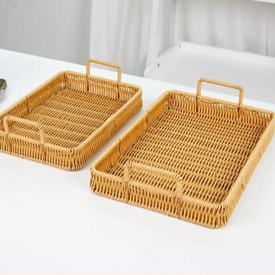 Woven Handheld Woven Serving Basket Retro Style Imitation Rattan Fruit Plate  Kitchen Storage