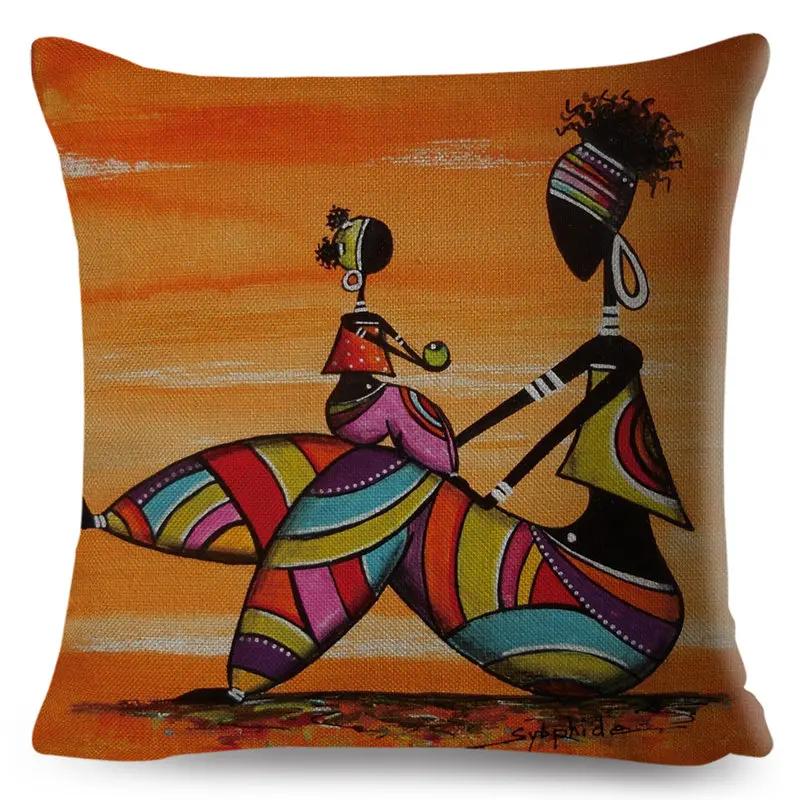 Abstract Painting Cotton Linen Decorative Cushion Cover Africa Life African Woman Home Decor Pillow Case Exotic Pillowcase