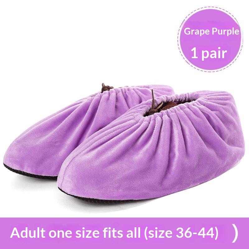 Thick Flannel Shoe Covers 1 Pair Portable Reusable Non-slip Overshoes for Travel Hotel Indoor Foot Protection