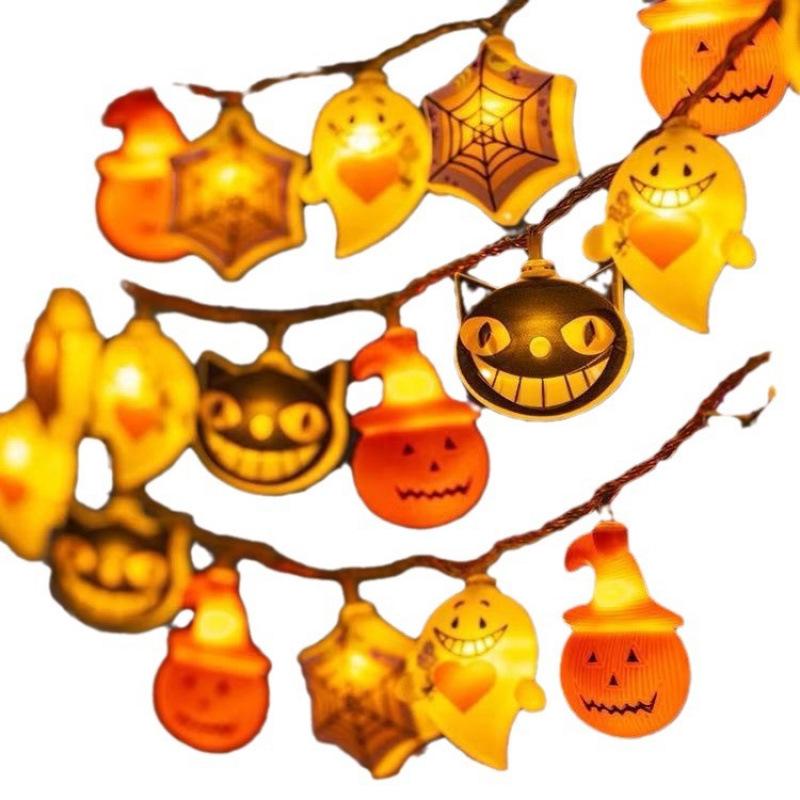 LED Halloween String Lights - Pumpkin, Ghost & Skeleton Waterproof USB/Battery Decorative Lights