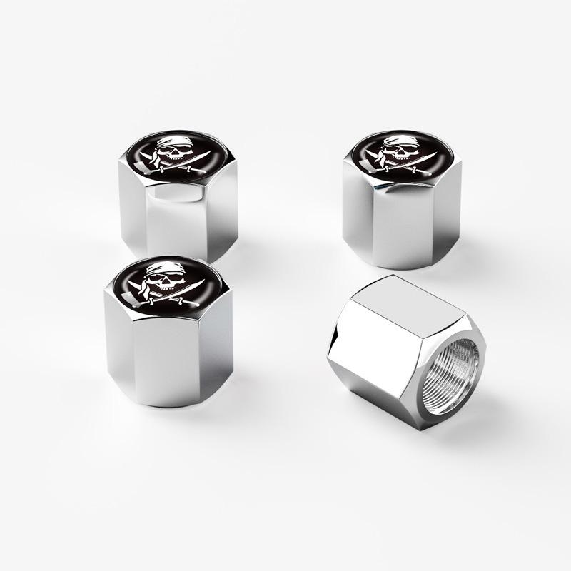 4pcs Dual Swords Bandana Skull Car Tire Valve Stem Caps, Zinc Alloy Dust‑Proof Air Nozzle Caps For Vacuum Tyre Valve Core