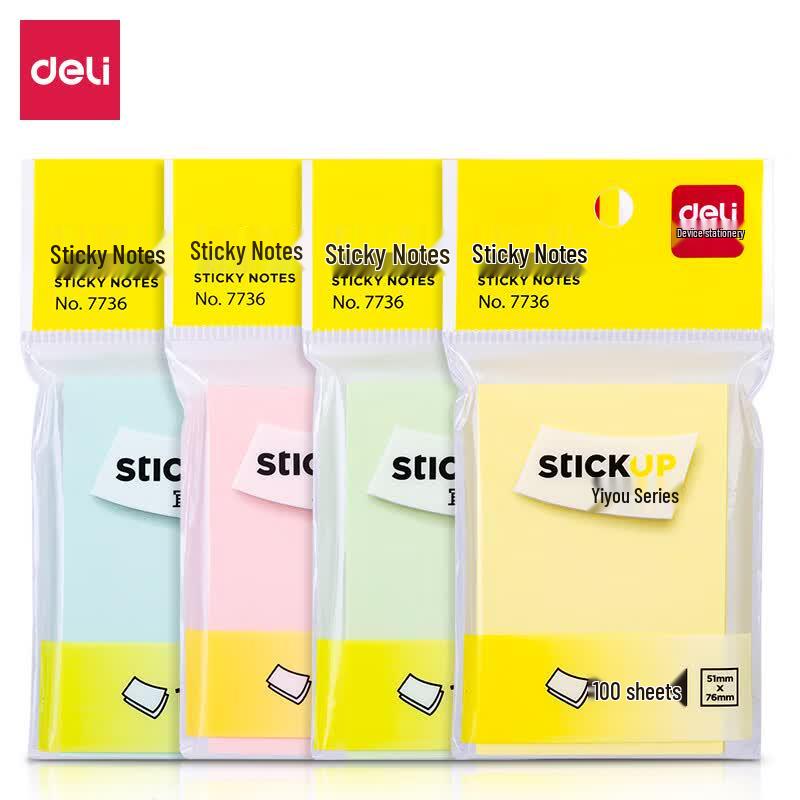 Deli 7736 Mixed Color Sticky Notes, 76x51mm, 12-Pack