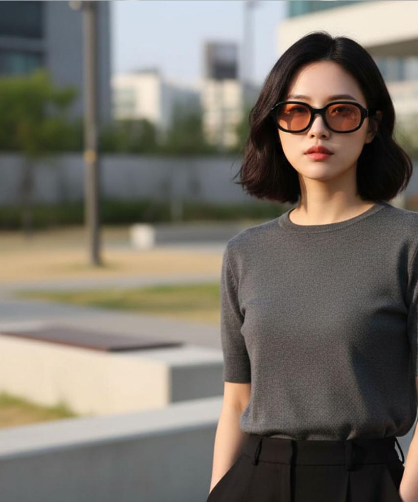 Peisyeon Black Oval Orange Lens Sunglasses 9017