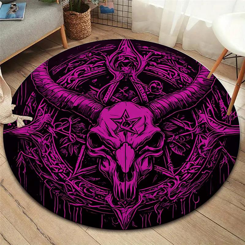 Sheep Skull Round Area Rug,Carpet Rug for Living Room Bedroom Sofa Playroom Decor,Non-slip Floor Mat
