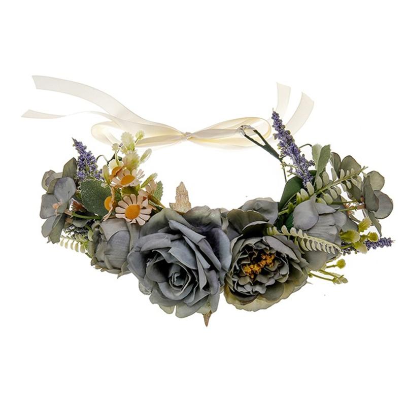 Bride Flower Headband Floral Garland Headpiece Bohemian Flower Crown Headband Boho Bridal Flower Wreath Hair Hoop