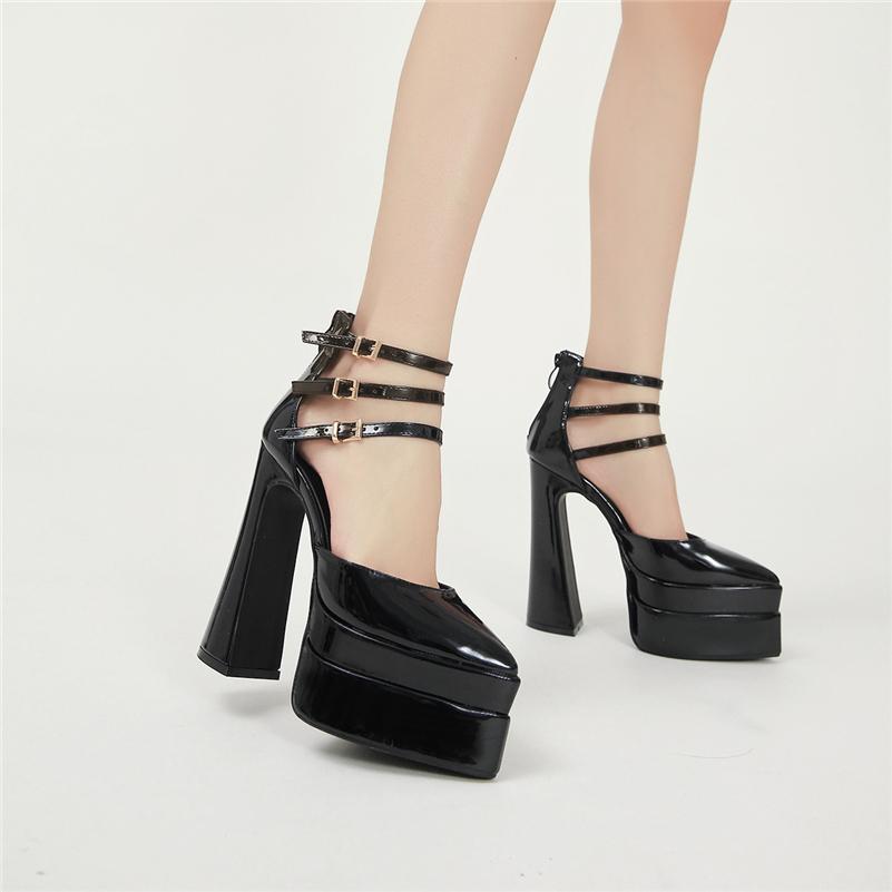 

Женские двухсекционные туфли-лодочки с ремешком на щиколотке, острый носок, высокие каблуки, молния и пряжка, женская обувь на платформе, весна-осень, красные 42 35 чёрный