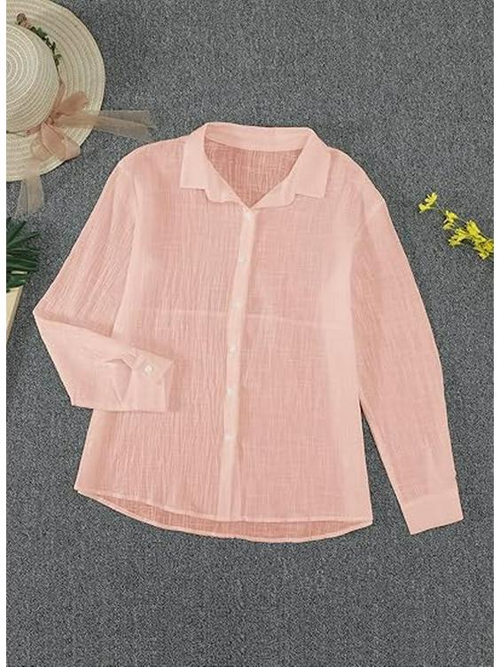 

2026 Autumn/Winter European & American Style Women s Loose Pure Color Shirt XXL розовый
