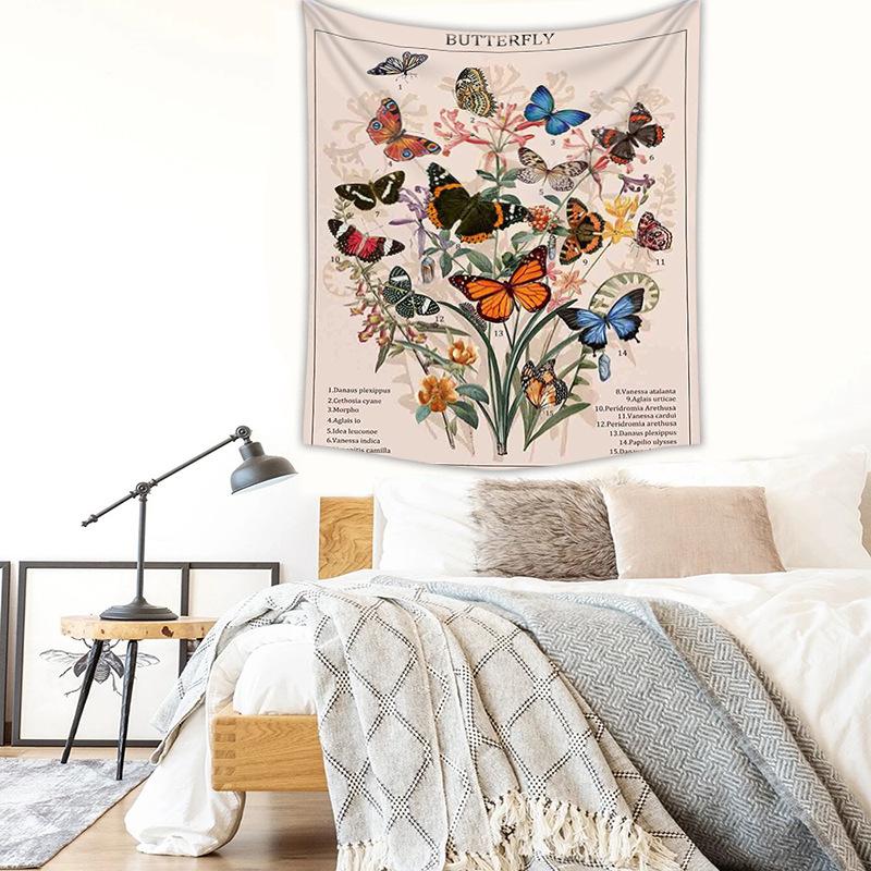 Bohemian tapestry butterfly pattern wall hanging for home room decoration background fabric on the wall above the bed