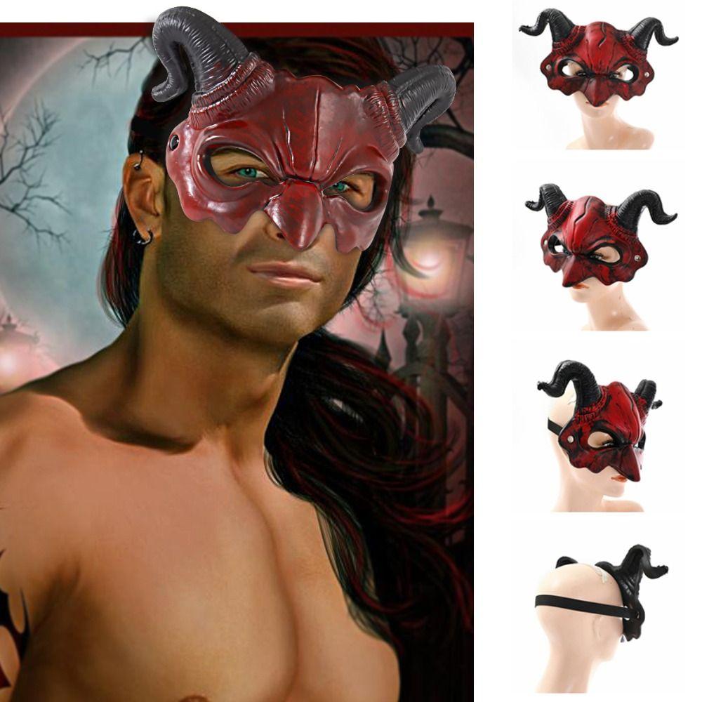 Demon Goat Horn Mask Cattle Cosplay Masquerade Creative Halloween Mask  Unisex