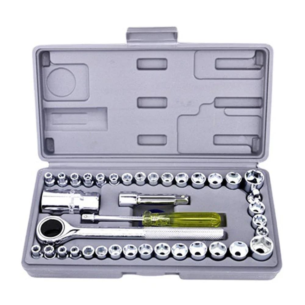 40Pcs of Combination Tools for Automobiles Motorcycles Ratchet Wrenches Bread Multifunctional Maintenance Tools Socket Wrenches