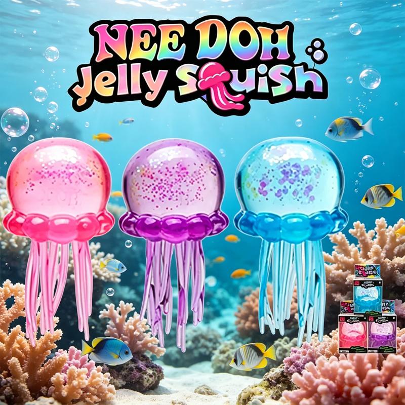 Trendiges NeeDoh Quallen & Quetschspielzeug, Weiches Gelee zum Ausdrücken Stressabbau Fidget Spielzeug, Sensorisch für Kinder & Erwachsene Festivalgeschenke