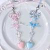 Handmade Bowknot Phone Chain Heart Pendant Keychain Rose Flower Charm Phone Lanyard Straps Acrylic Keyring Bag Ornament