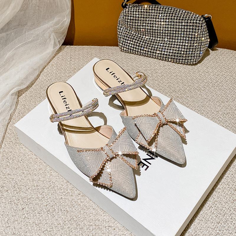 Plus Size New Shoes for Women Modern Sandals Girl Low Heels Pointed Toe Bowknot Pumps Ladies Summer Beautiful Slipper Party