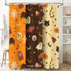 Halloween Shower Curtain Set Spooky Witch Cat Print Bath Decor for Kids Room Decoration Orange Black Brown Red White Yellow (3 P
