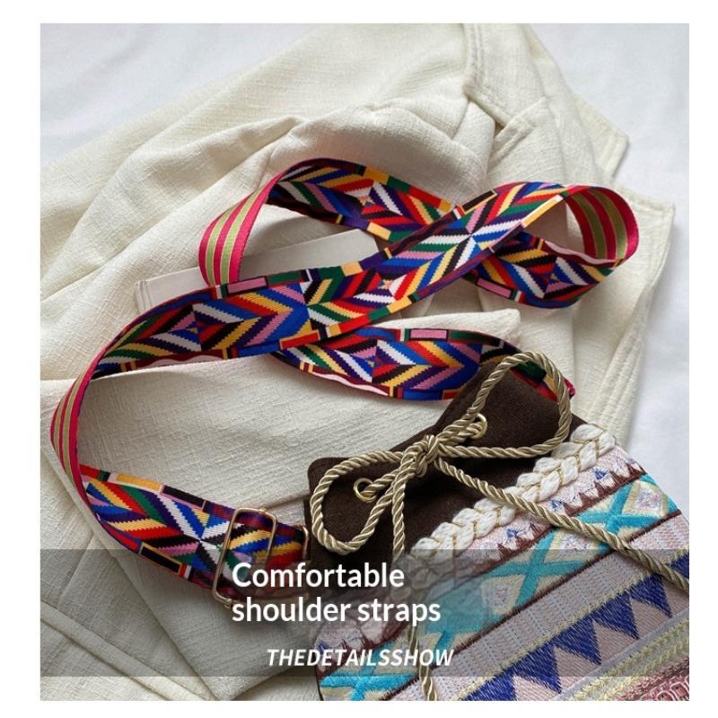 Bohemian Drawstring Bucket Bag Ethnic Embroidery Tassel Decor Cute Boho Handbag for Boho Lovers Vacation Daily Use