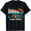 Vintage 1986 Est Limited Edition Summer Unisex TShirt Retro Palm Tree Sunset Design Casual Style Shirt Birthday Party Casual Tops