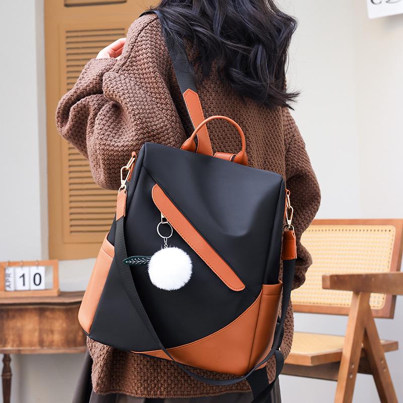 Women's Color Block Anti-Theft Backpack - Large Capacity, Casual & Commuting