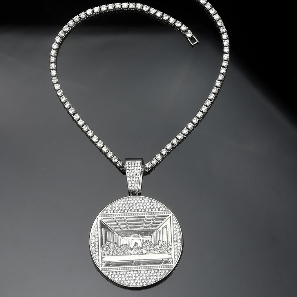 Hip Hop Punk Letztes Abendmahl Medaillon Anhänger Halskette Set Männer Frauen Stilvoller Anhänger+Kubanische Kette+Tennis Kette 3-in-1 Set Schmuck Geschenk