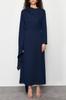 Women's Fashion Navy Blue Shawl Detailed Evening Dress Unlined Dress